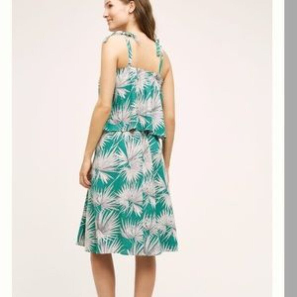 Anthropologie Green & White Tropical Print Midi Dress